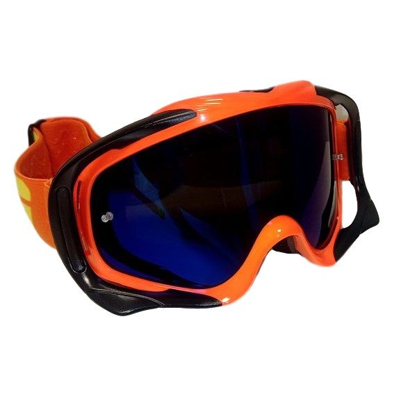 RED 112 Motocross Goggle Brille neon orange / blue Mirror Lens